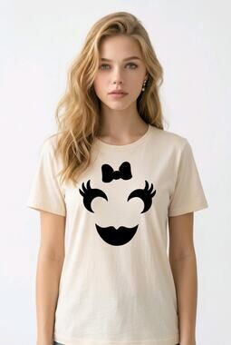 10 Threads Bow & Eyelash Graphic T-Shirt Light Peach Women's Large NWOT